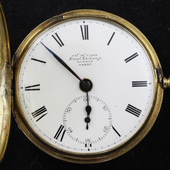 A Victorian engine turned 18ct gold keywind lever pocket watch by James McCabe, Royal Exchange, London,